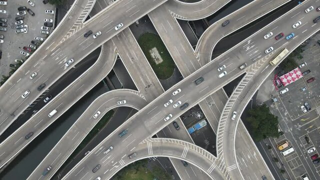 Aerial photography of urban road overpasses and urban architectural landscapes in Haikou