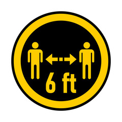 Keep Your Distance 6 ft or 6 Feet Round Coronavirus Warning Sticker or Badge Icon. Vector Image.