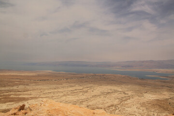 A view of the Israeli Desert and the Dead Sea near Masada