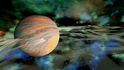 Obraz na płótnie Canvas Planet surrounded by asteroid debris