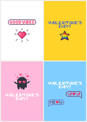 Cards set for Valentines day with pixel icons.