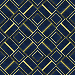 Art deco seamless geometric pattern in vector. Blue and gold vintage background, wallpaper, fabric 