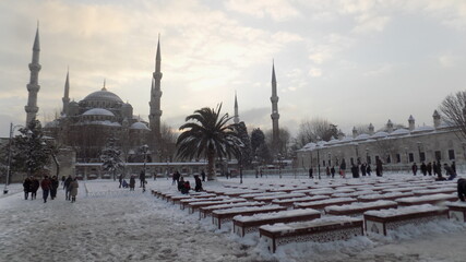 Snowy Winter in Istanbul, Blue Mosque