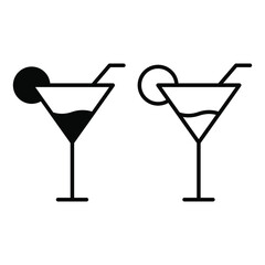 Cocktail glass icon set. Alcohol drinking glasses black symbol isolated. Vector illustration.