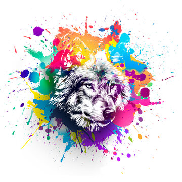 wolf head with creative abstract elements on white background