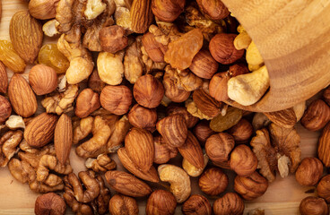 Background of various nuts. Top view