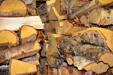 dry birch firewood logs stacked