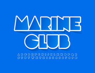 Vector blue logo Marine Club. Sticker Style Font. Abstract modern Alphabet Letters ad Numbrs set