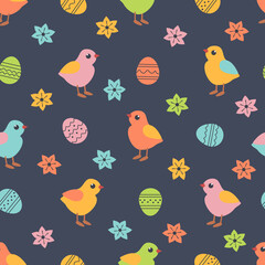 Easter Eggs Chicken Cute Holiday seamless pattern