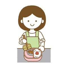 お弁当を詰める女性のイラスト