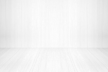Empty white wood room, Background for product display montage, White wooden wall and floor backdrop template