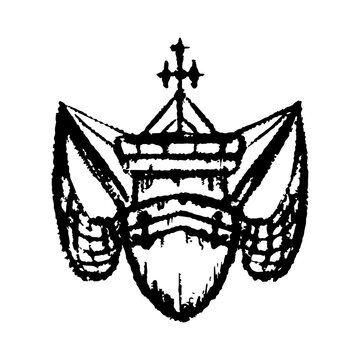 recommend clip art: Fishing boat icon. Front view. Black outline linear sketch drawing. Vector flat graphic hand drawn illustration. The isolated object on a white background. Isolate.