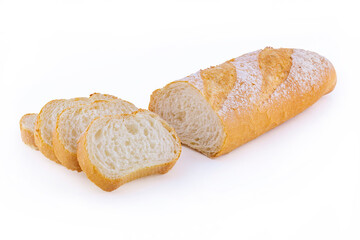 Italian bread baguette isolated on white background