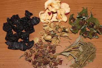 dried mushrooms on a wooden table