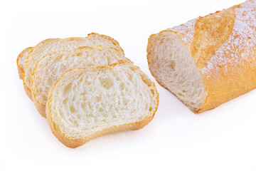 Italian bread baguette isolated on white background