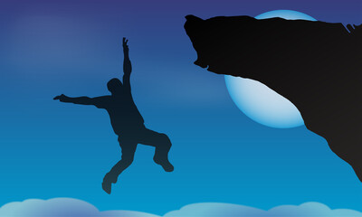 Silohuette of a man jumping or falling in the night