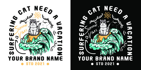 cute cat surfing illustration for t-shirt