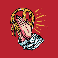 retro praying hand with peace illustration for t-shirt