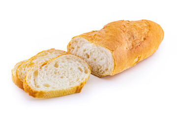 Italian bread baguette isolated on white background