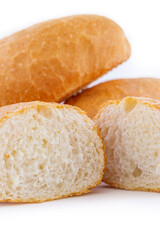French bread isolated on white background. Fresh and crispy
