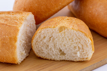 French bread isolated on white background. Fresh and crispy