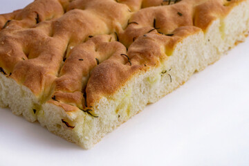 Italian focaccia isolated on white background