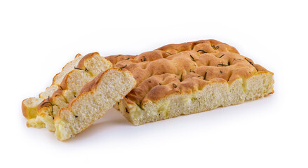 Italian focaccia isolated on white background
