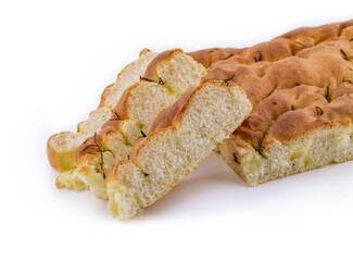 Italian focaccia isolated on white background
