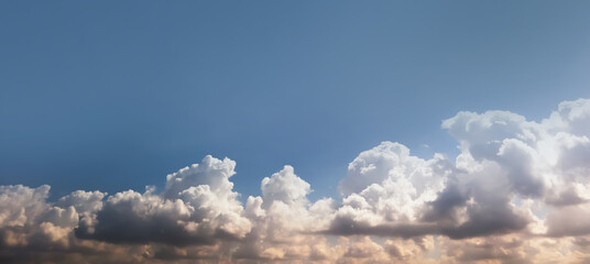 Dramatic atmosphere panorama view of soft cloudscape for meteorology presentation report background.