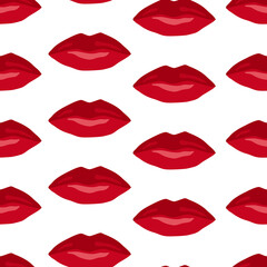 Red Lips Seamless Pattern White background isolated Vector Illustration.