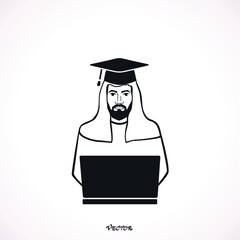 Arab saudi man working online with a laptop, Arab student preparing for university exam