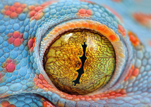Colorful Toke's gecko amazing eye macro