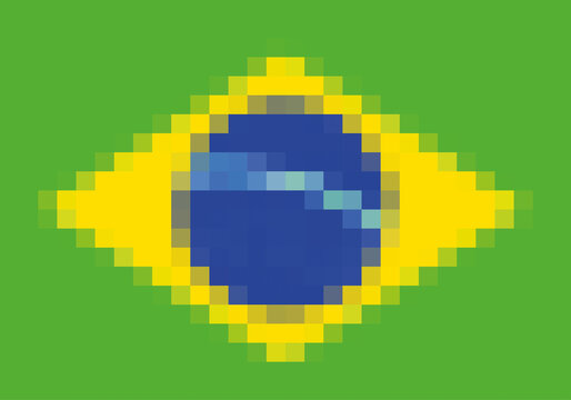 Square pattern brazilian flag illustration. Pixelation minimalism