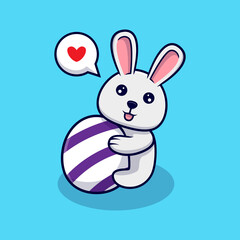 Fototapeta na wymiar Cute bunny hug decorative eggs for easter day design icon illustration