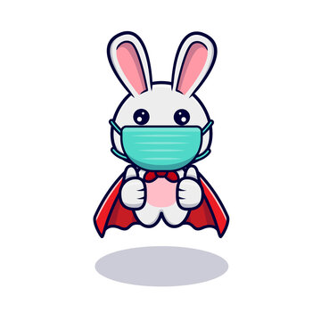 Cute bunny wearing mask for prevention virus design icon illustration