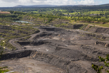 Large limestone quarry in Clitheroe, Ribble valley. Stone excavation to produce cement