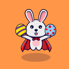 Cute bunny flying  with decorative eggs for easter day design icon illustration