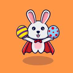 Fototapeta premium Cute bunny flying with decorative eggs for easter day design icon illustration