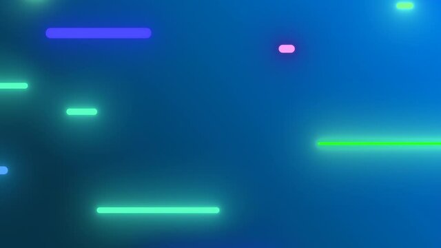Blue and Green seamless loop of 2D animation of glowing horizontal lines streaming across the screen. Deep blues and vibrant greens make this a great seamless loop abstract background.