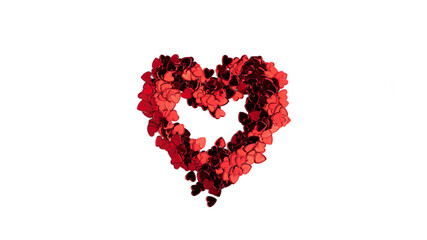 Heart-shaped confetti isolated on a white background.