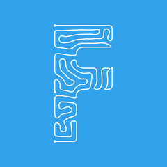 Techno Cyber Alphabet. Digital hi-tech Style Font. Letters F. Vector