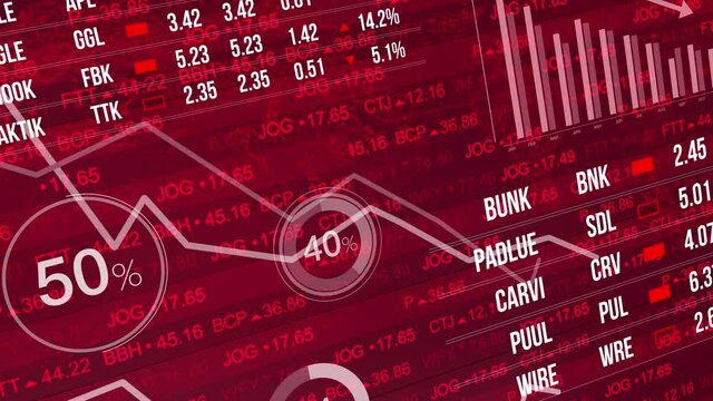 Declining financial chart. Red and White. Economy stock market crumbling background with graphs and charts.