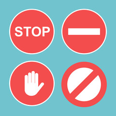 Stop sign icon set. Red stop sign isolated on transparent background