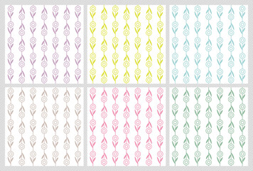 Scandinavian simple botanical seamless pattern. Pastel color set.
