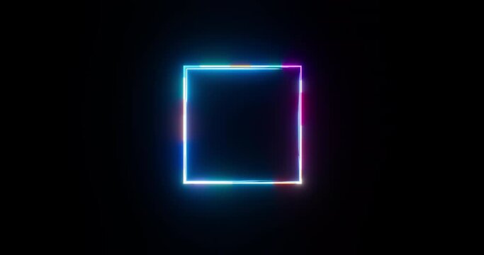 Neon square seamless looped animation fluorescent ultraviolet light glowing neon lines Abstract background with neon square pattern LED. 4K video animation