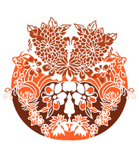 Japanish and Ethinic Asian decoration with flowers