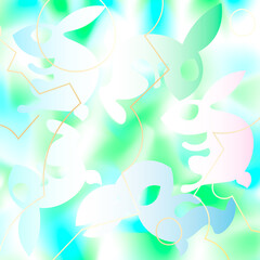 Elegant design with abstract easter bunny and green blue fog
