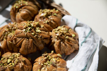 Kanelbullar buns pastry in a basket