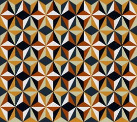 Abstract of triangle seamless pattern with gold and blue colors background, geometry vector background.