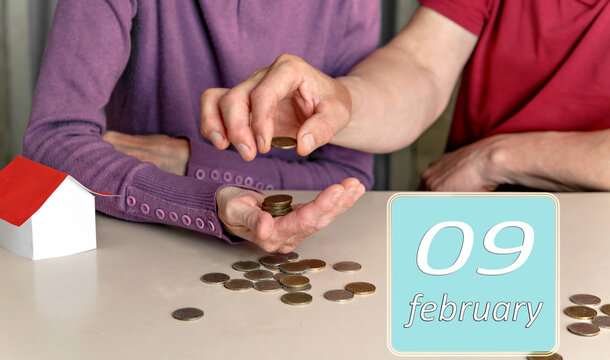 February 9, 9th day of month. Reminder to plan family budget together for woman and man. Winter month.Day of the year concept.